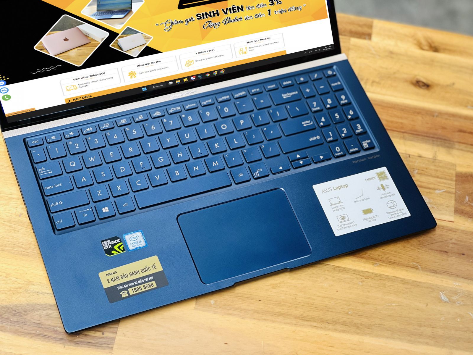 Asus Zenbook UX533FD I5 8265U/ RAM 8GB SSD 256GB/ GTX 1050/ FULL HD/ TRÀN VIỀN VÀNG GOLD/ GIÁ RẺ